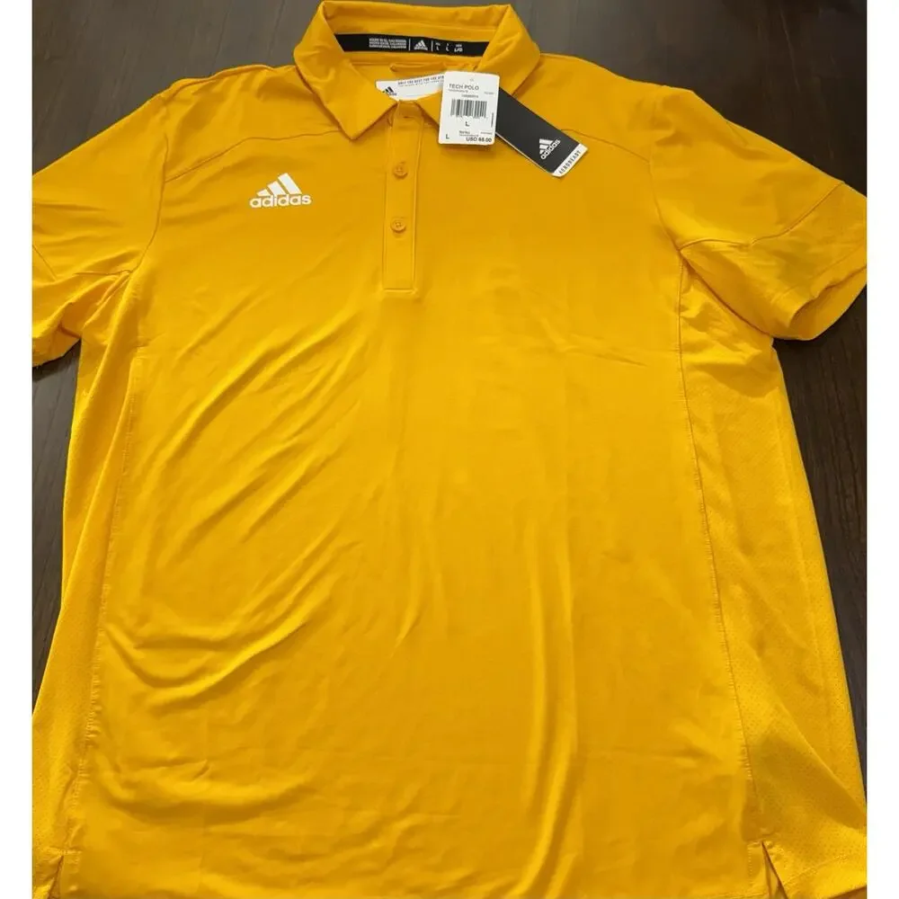 NEW Adidas Golf Mens Large Gold Yellow Tech Polo Aeroready Shirt SS NWT $65